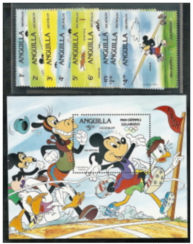 Anguilla, Scott 2018 # 559A-567A , Issued 1984,  Set Of 9 + S/S Of 1,  MNH, Cat $ 26.00,  Disney - Anguilla (1968-...)