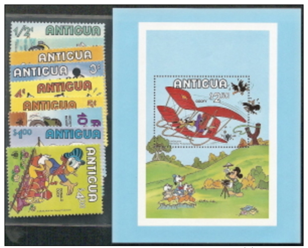 Antigua, Scott 2018 # 562-571 , Issued 1980,  Set Of 9 + S/S Of 1,  MNH, Cat $ 14.50,  Disney - Antigua And Barbuda (1981-...)