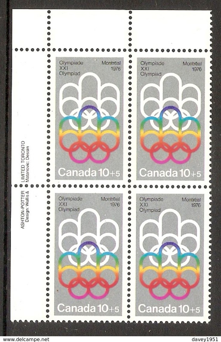 006401 Canada 1974 Olympics 10c + 5c Plate Block UL MNH - Plattennummern & Inschriften