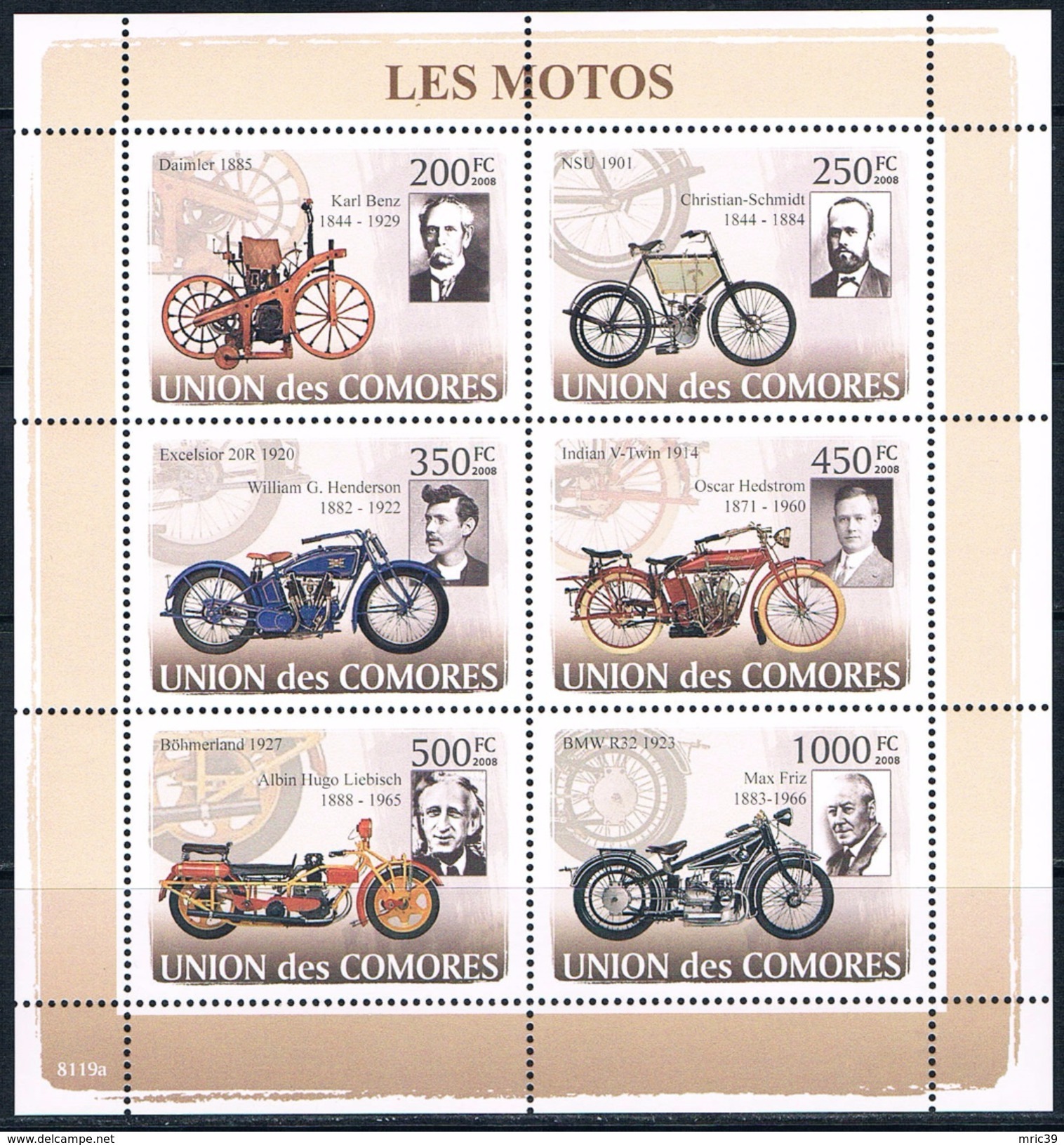 Bloc Sheet Motos Moto Motorcycles Motorbike  Neuf ** MNH   Comores Comoros 2008 - Motos