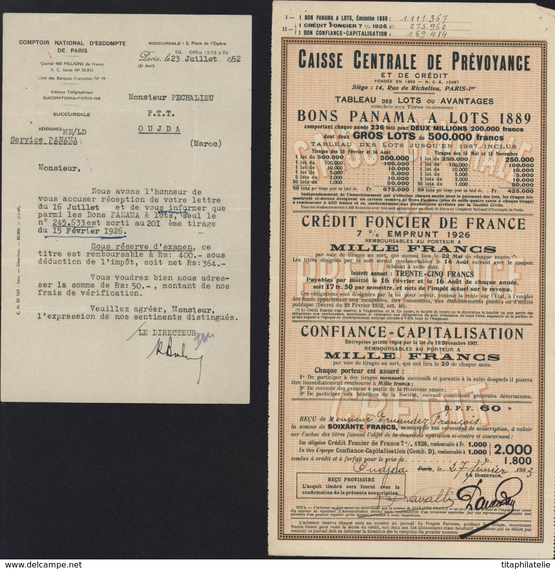 Dossier Avec Action Obligation Compagnie Universelle Du Canal Interocéanique De Panama Timbre Jaune Contrôle 1889 - Autres & Non Classés