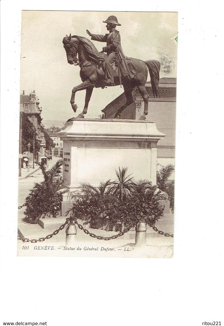 Cpa - Suisse - GENEVE - Statue Du Général Dufour - Cheval Cavalier - Ll 101 - 1912 - Genève