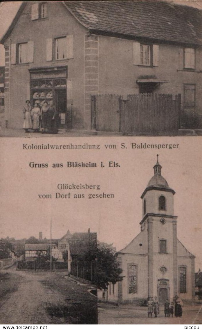 Cpa Postkarte 1919 Gruss Aus Blasheim I. Els (Blaesheim) Kolonialwarenhandlung Von S. Baldensperger - Autres & Non Classés