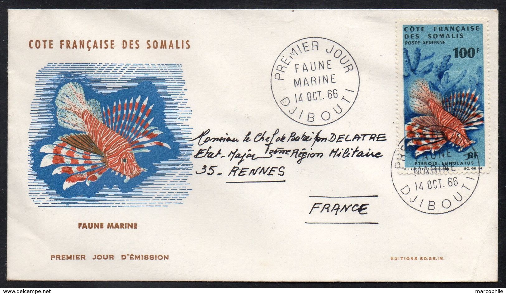 COTE DES SOMALIS - LEGION - DJIBOUTI / 1966 PA # 55 SUR PREMIER JOUR VOYAGE (ref LE2013) - Lettres & Documents