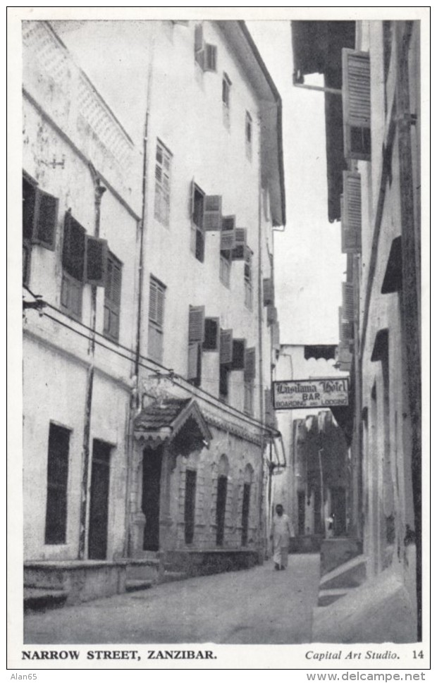 Zanzibar Narrow Street Scene, C1940s/50s Vintage Postcard - Tanzania