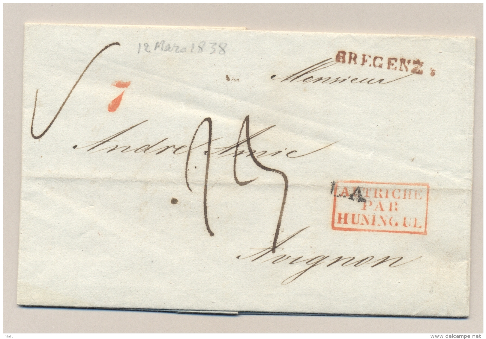 Österreich - 1838 - Folded Cover From Dornbirn, Via Bregenz &amp; AUTRICHE Par HUNINGUE To Avignon / France - ...-1850 Vorphilatelie