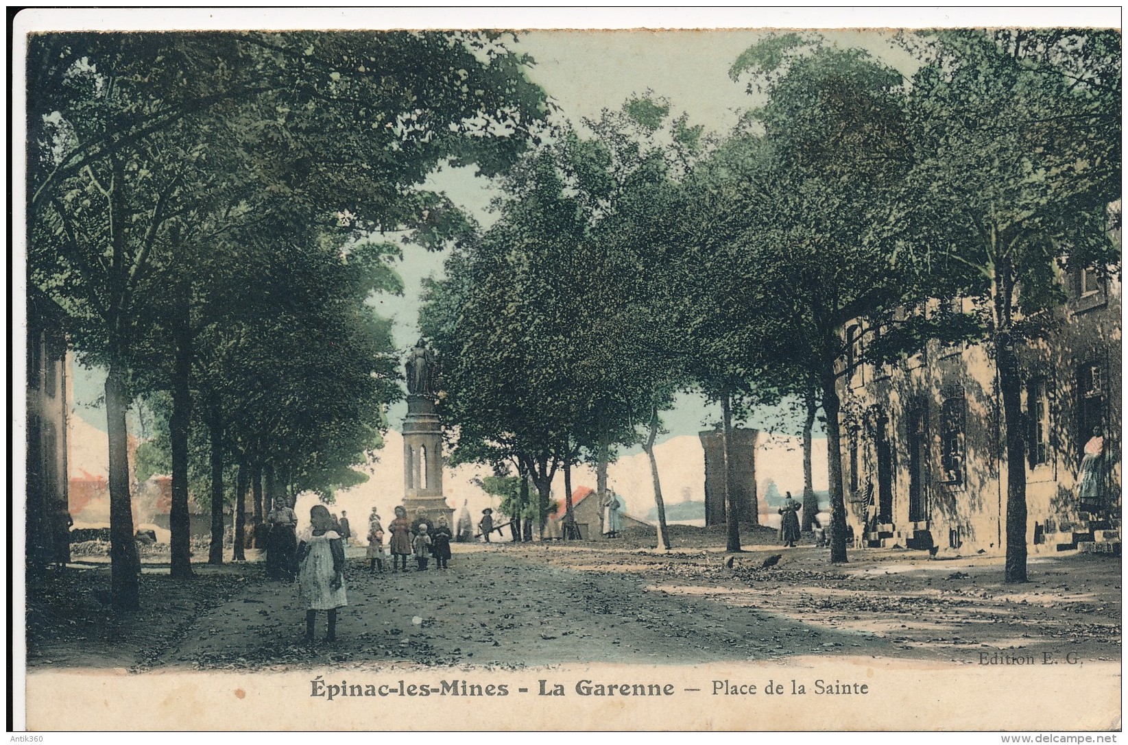 CPA 71 EPINAC LES MINES Carte Rare La Garenne Place De La Sainte Animée Avec Enfants Colorisée - Otros & Sin Clasificación