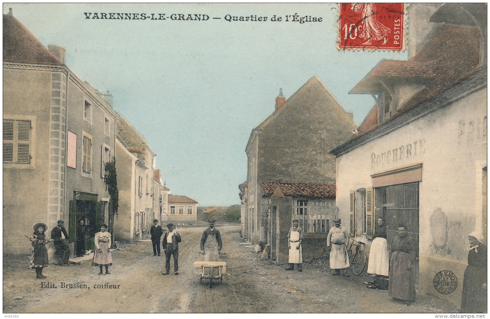 CPA 71 VARENNES LE GRAND Boucherie Quartier De L'église Belle Carte Colorisée Très Animée - Altri & Non Classificati