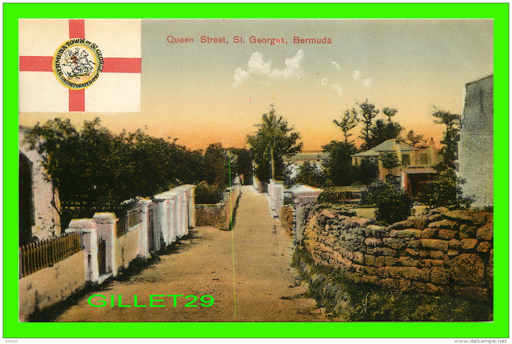 ST GEORGES, BERMUDA - QUEEN STREET -  FLAG OF THE CITY -  PUB. BY R. O. CLIFFORD - - Bermudes