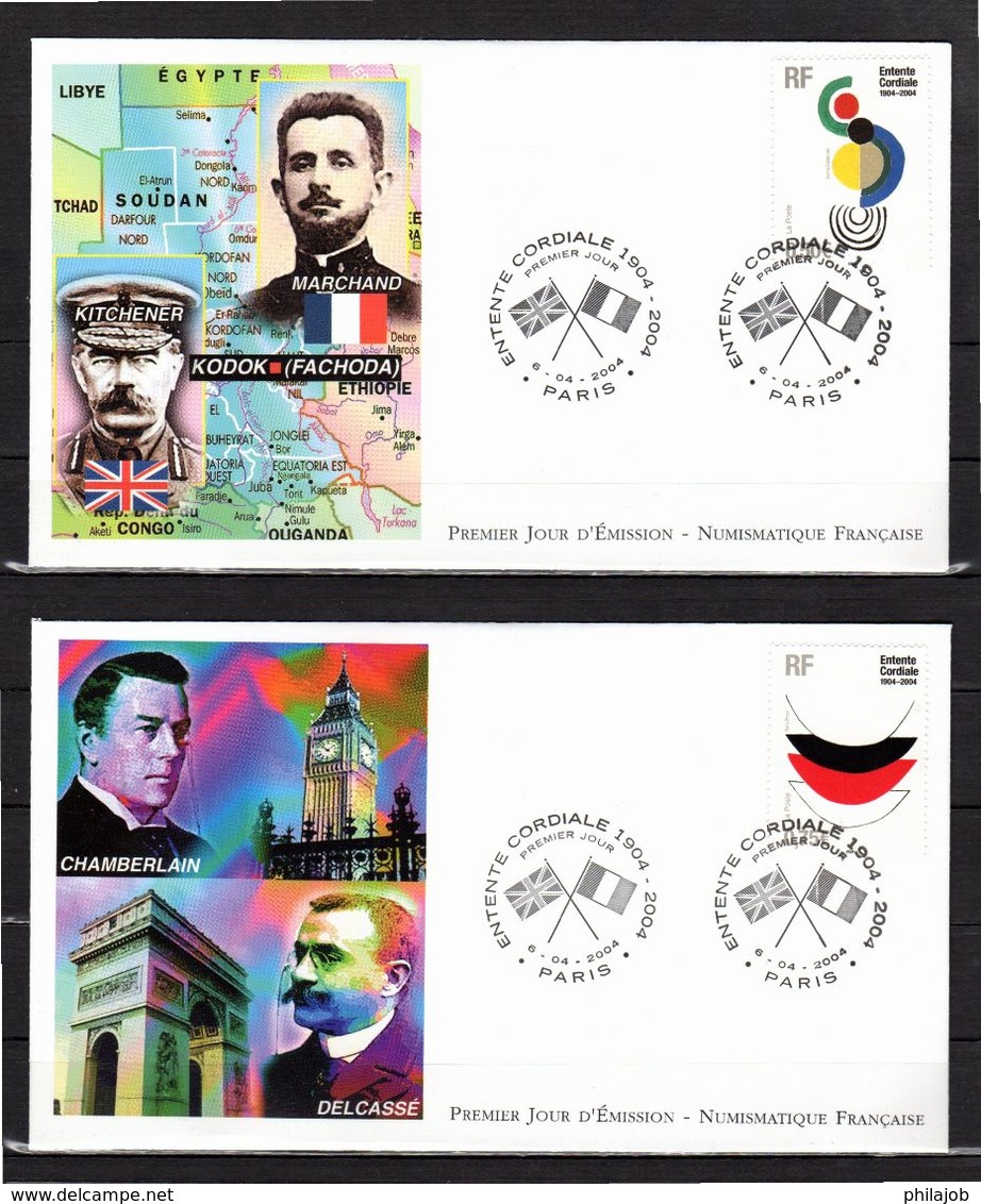 FRANCE 2004 : " ENTENTE CORDIALE FRANCE  GRANDE-BRETAGNE " Sur 2 Enveloppes 1er Jour. N° YT 3657 3658. Parfait état. FDC - Emissions Communes