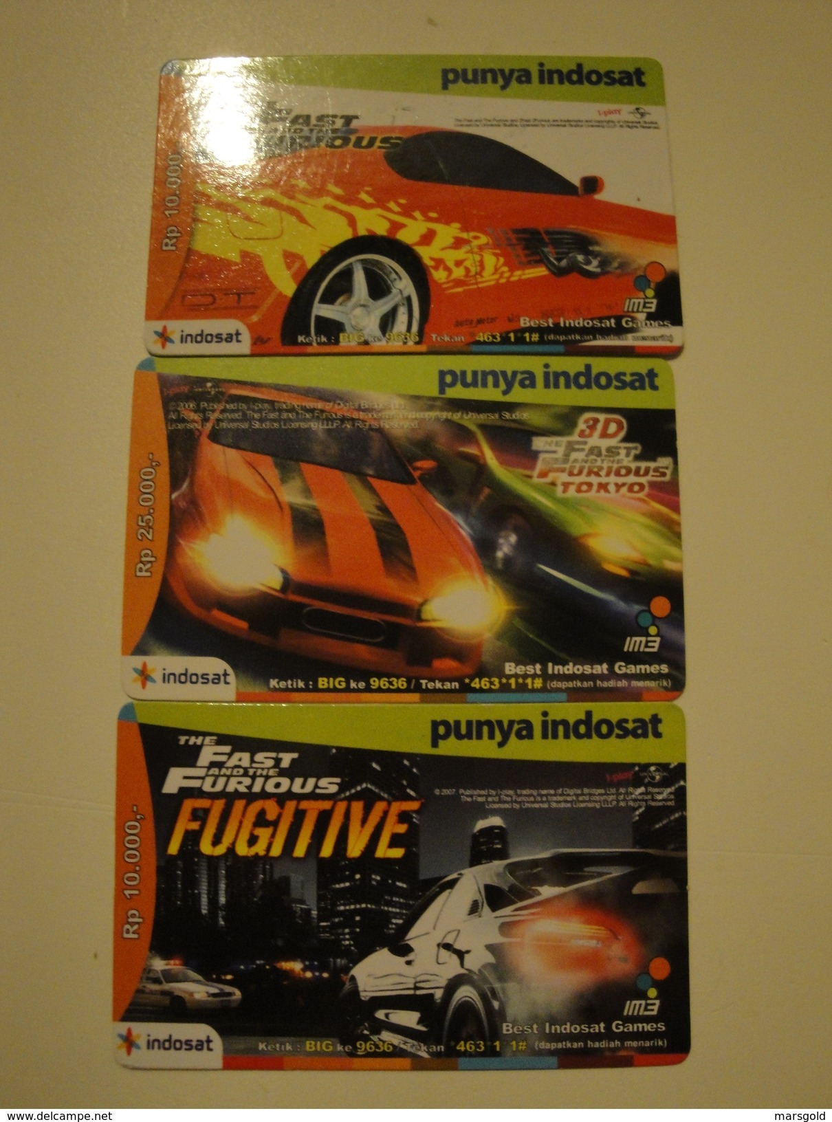 3 Remote Phonecards From Indonesia - Fast & Furious - Indonesia