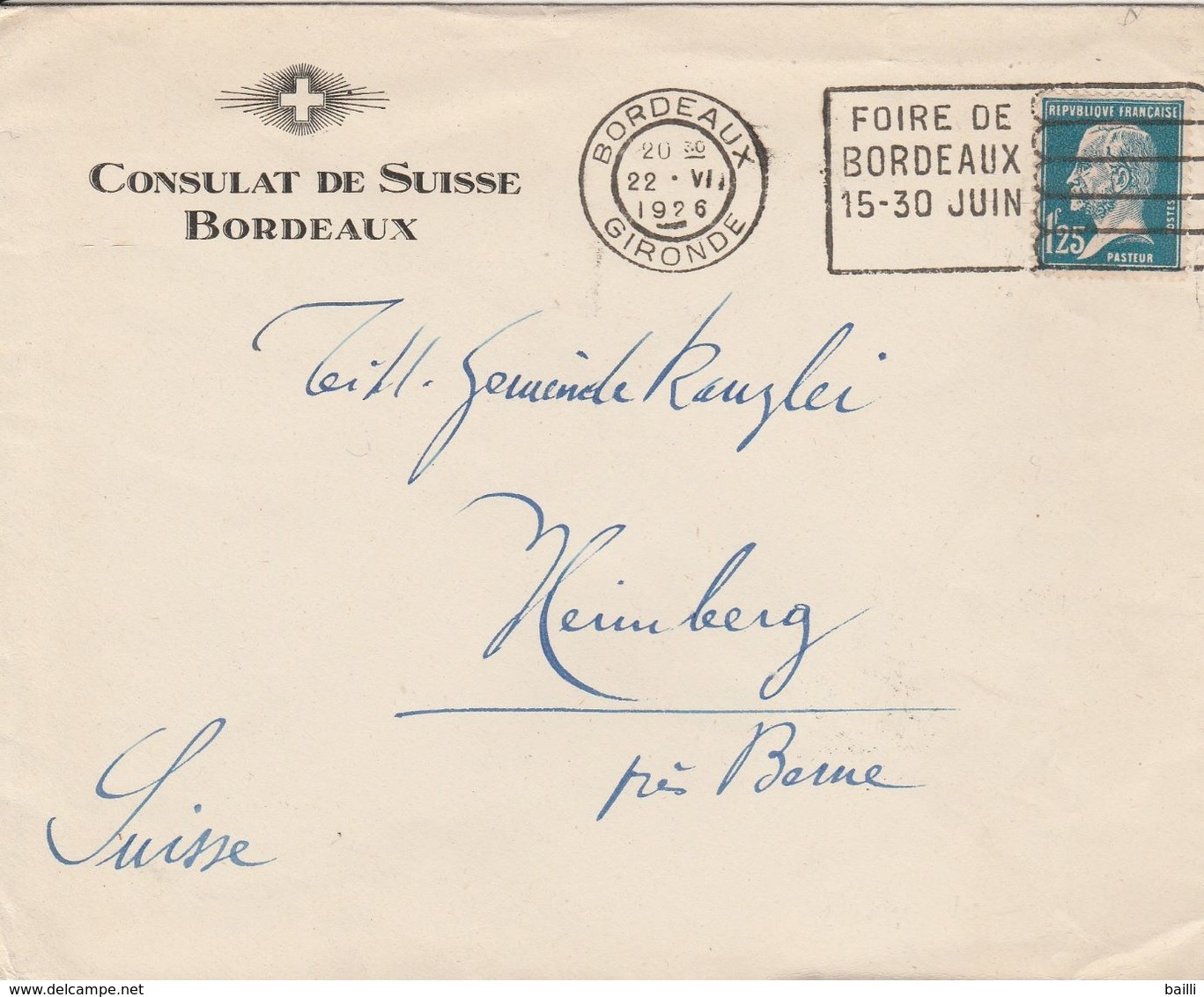 France Timbre N°180 Sur Lettre De Bordeaux Pour La Suisse 1926 - 1921-1960: Modern Period