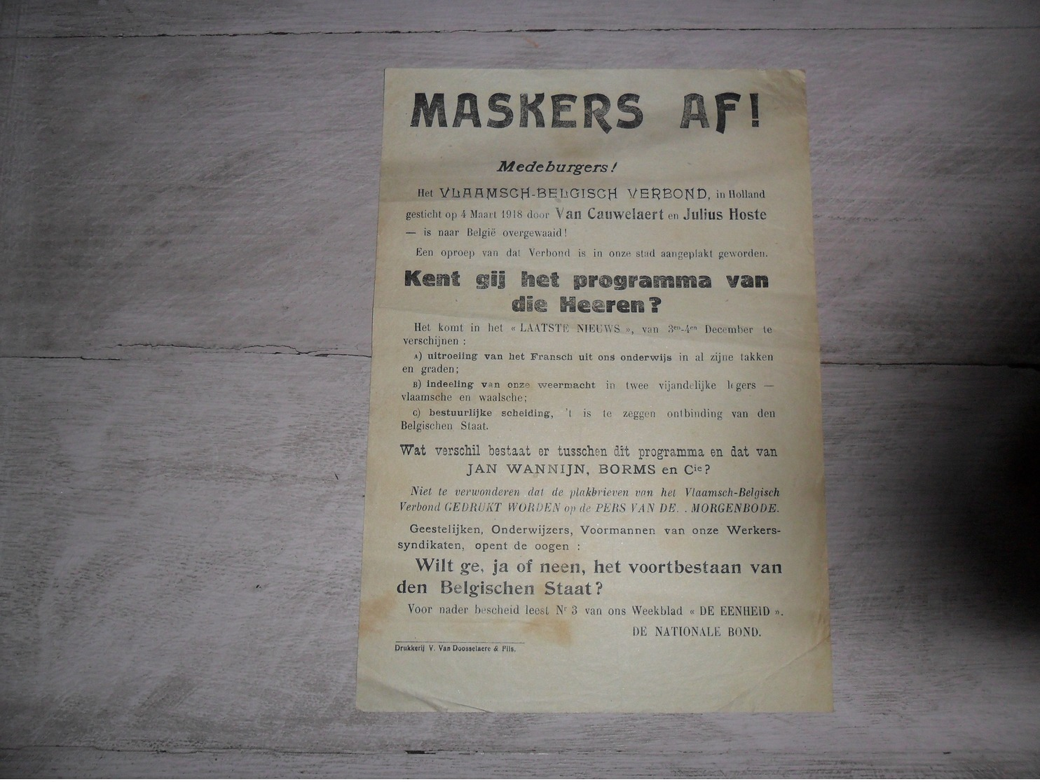 Document ( 255 )  Maskers Af ! Vlaamsch - Belgisch Verbond - Vlaanderen Borms & Cie - Programma's