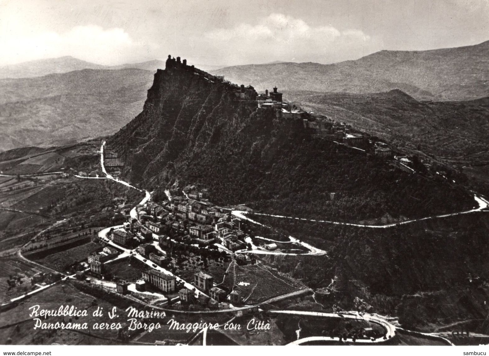 Repubblica Di San Marino - Panorama Aereo Borgo Maggiore Con Citta 1955 - Saint-Marin