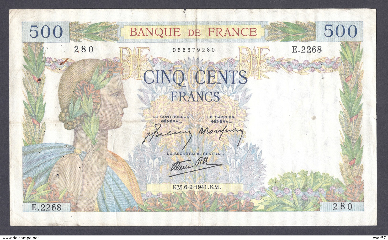 500 Francs La Paix 6-2-1941 - 500 F 1940-1944 ''La Paix''