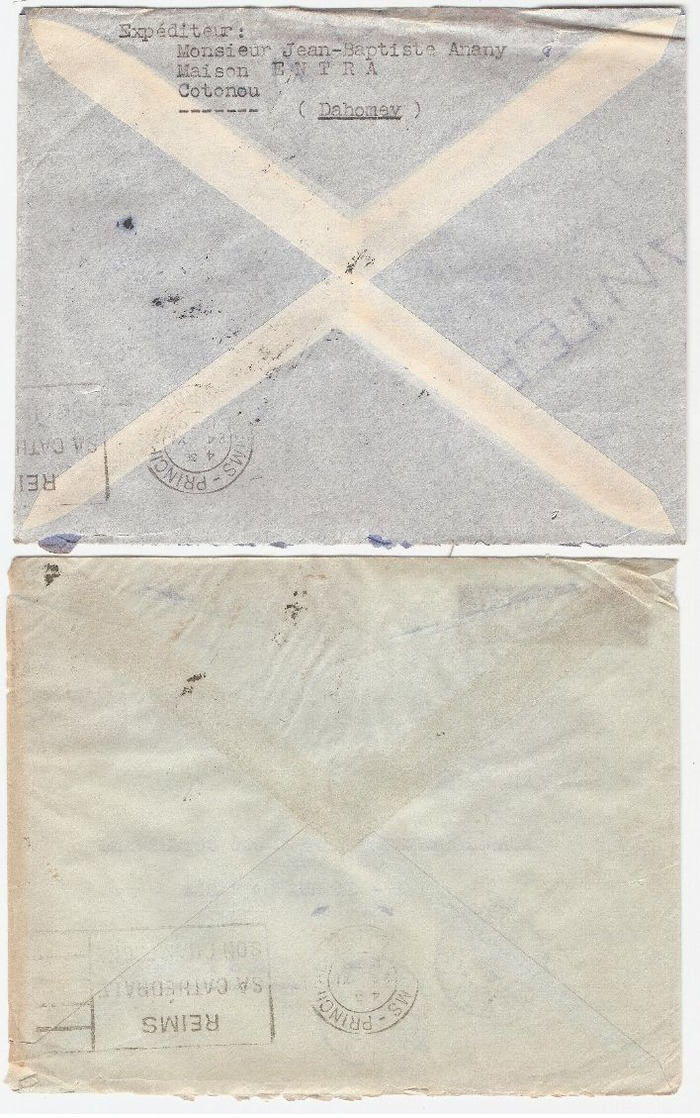 Lot 2 Lettres Affranchissement Variè- 8 Timbres -cachet COTONOU  SUPERBE DE 1938  - Lettres PAR AVION Pour La FRANCE - 2 - Lettres & Documents