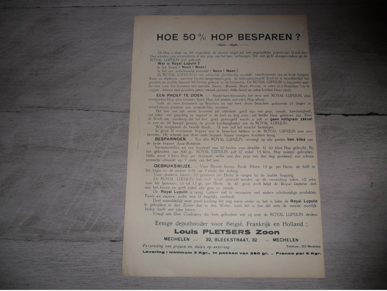 Document ( 265 ) Hoe 50 % Hop ( Houblon ) Besparen - Louis Pletsers Mechelen  Malines - Ohne Zuordnung