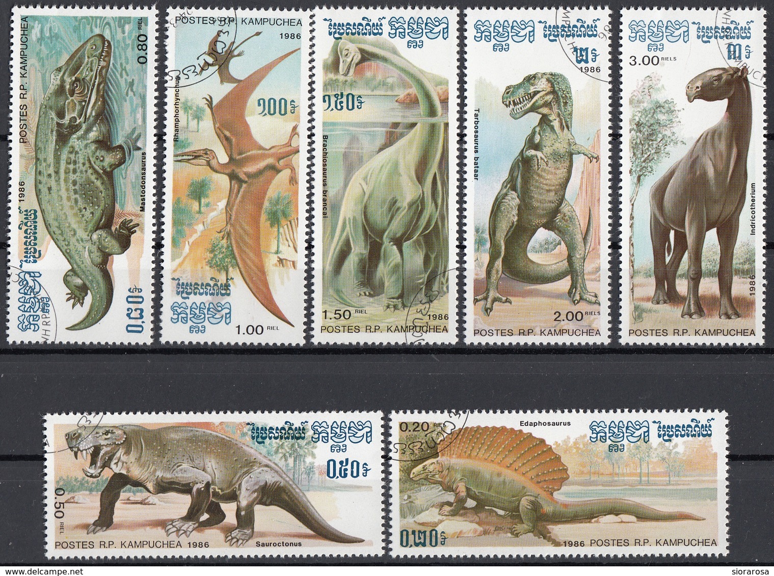 Cambogia 1986 Sc. 663-699 Animali Preistorici Dinosauri  Dinosaurs Cambodia Cambodge Nuovo CTO Full Set - Cambogia