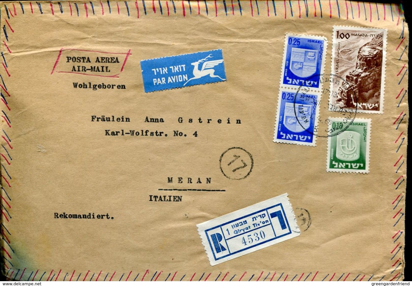 30030 Israel, Circuled Cover 1965 Registered  To Italy - Covers & Documents
