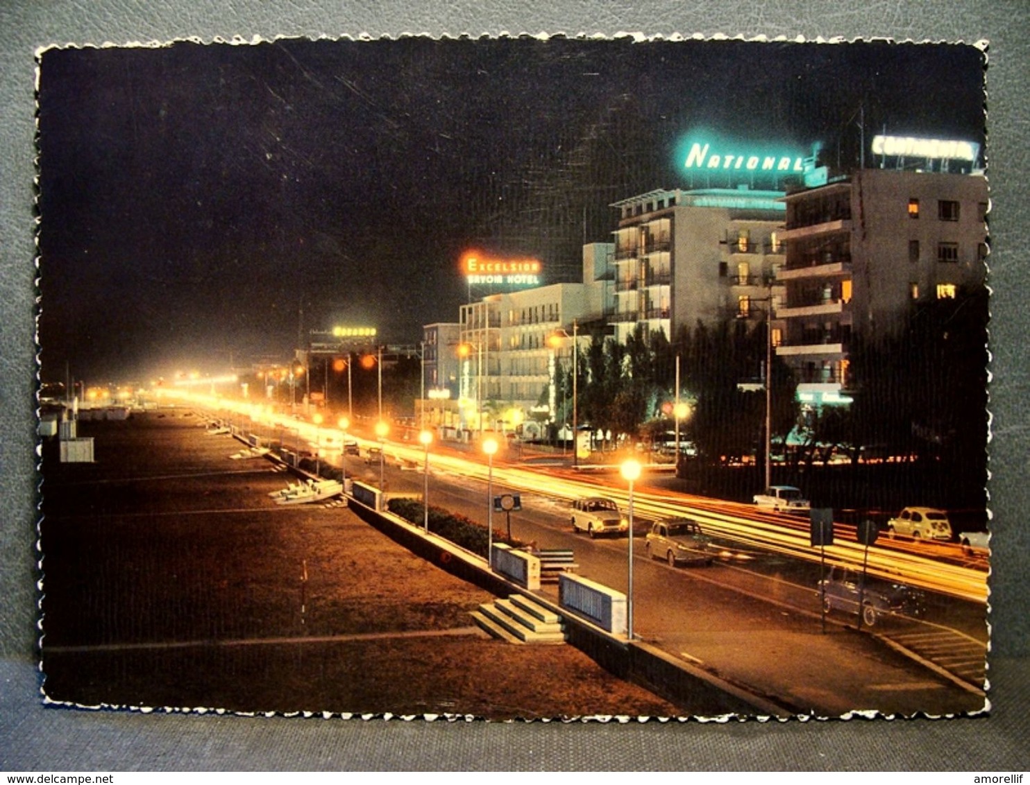 (FG.J48) RIMINI - LUNGOMARE Di Notte / Notturno (VIAGGIATA 1966) Hotel NATIONAL, CONTINENTAL, EXCELSIOR SAVOIA - Rimini