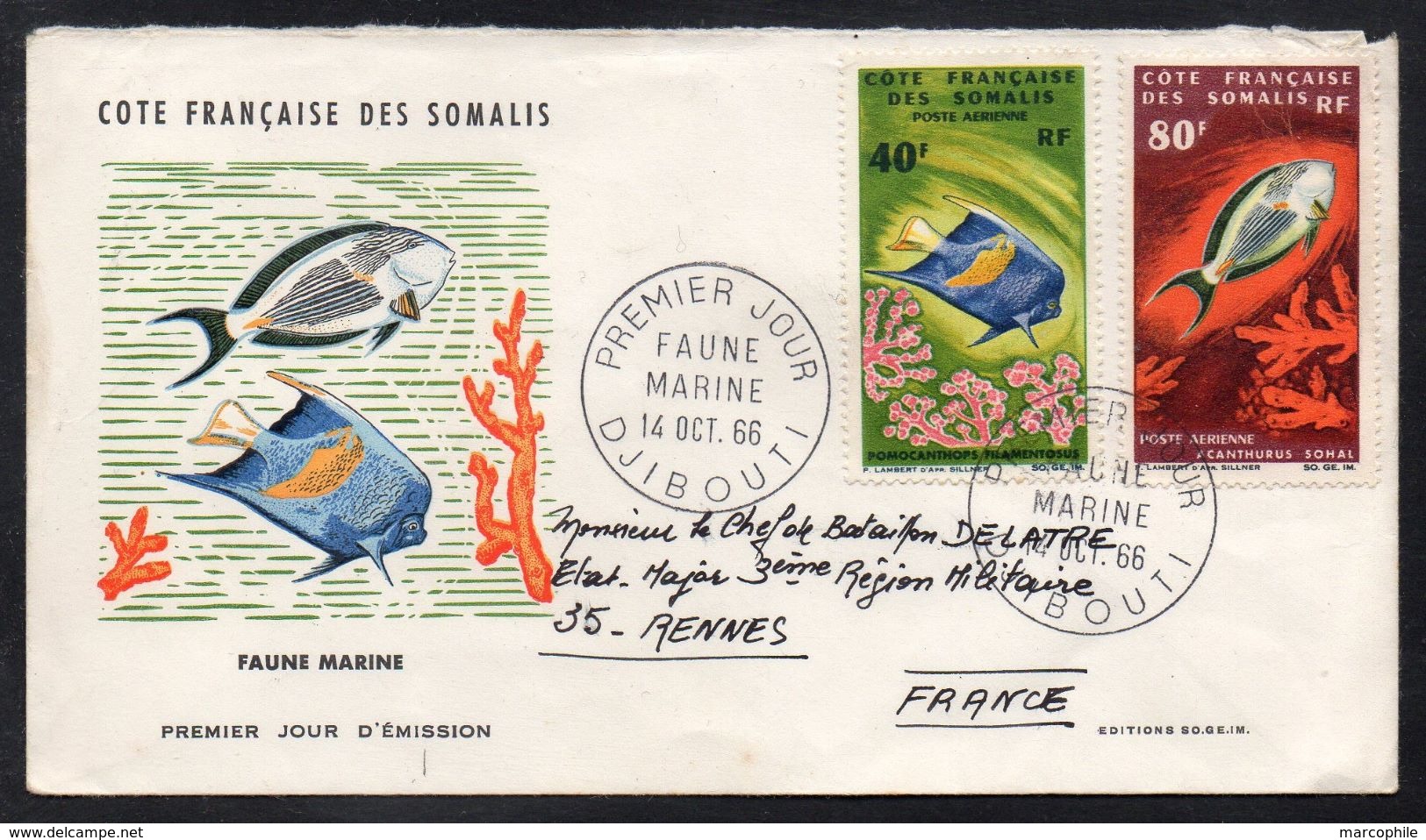 COTE DES SOMALIS - LEGION - DJIBOUTI / 1966 PA # 51 & 54 SUR PREMIER JOUR VOYAGE (ref LE2015) - Lettres & Documents