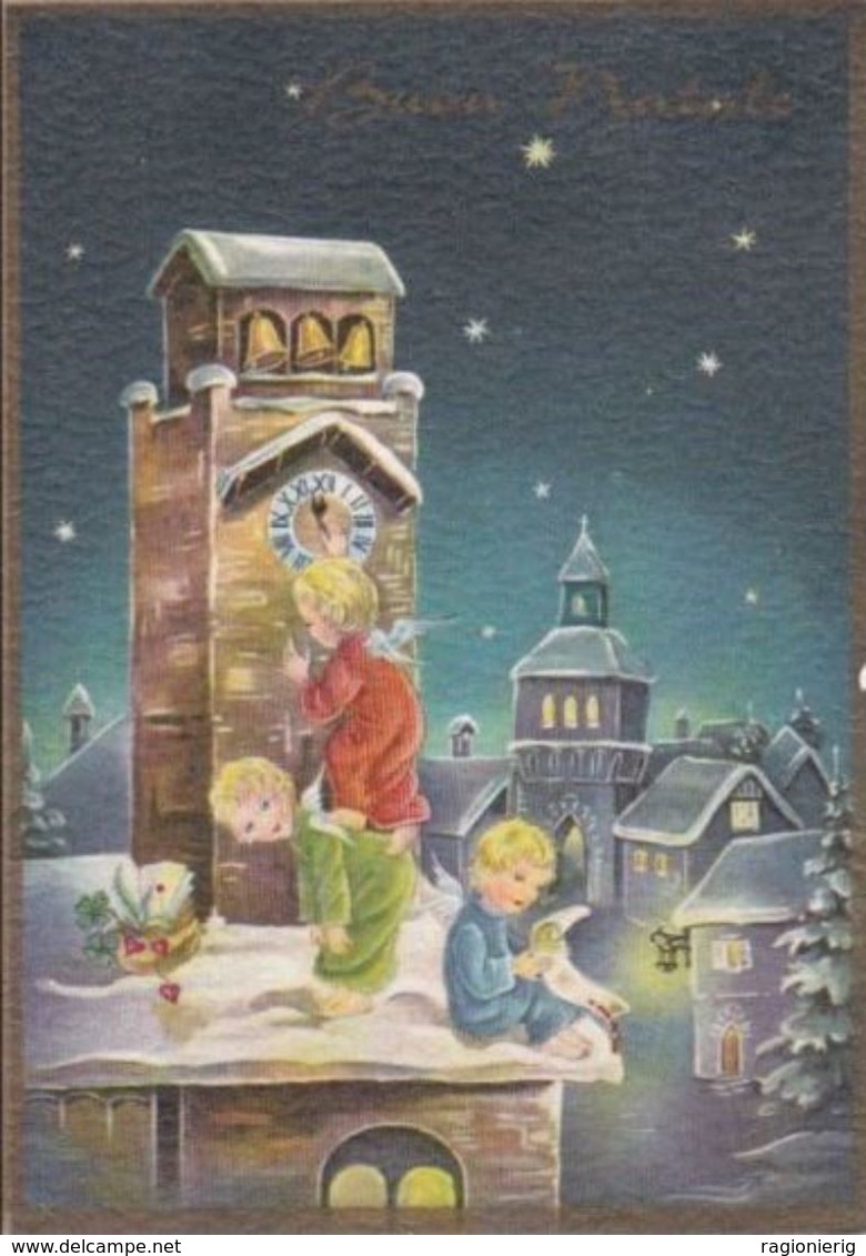 FESTE AUGURI - Buon Natale - Merry Christmas - Joyeux Noël - Angioletti Sul Tetto E Orologio - 1967 - Altri & Non Classificati