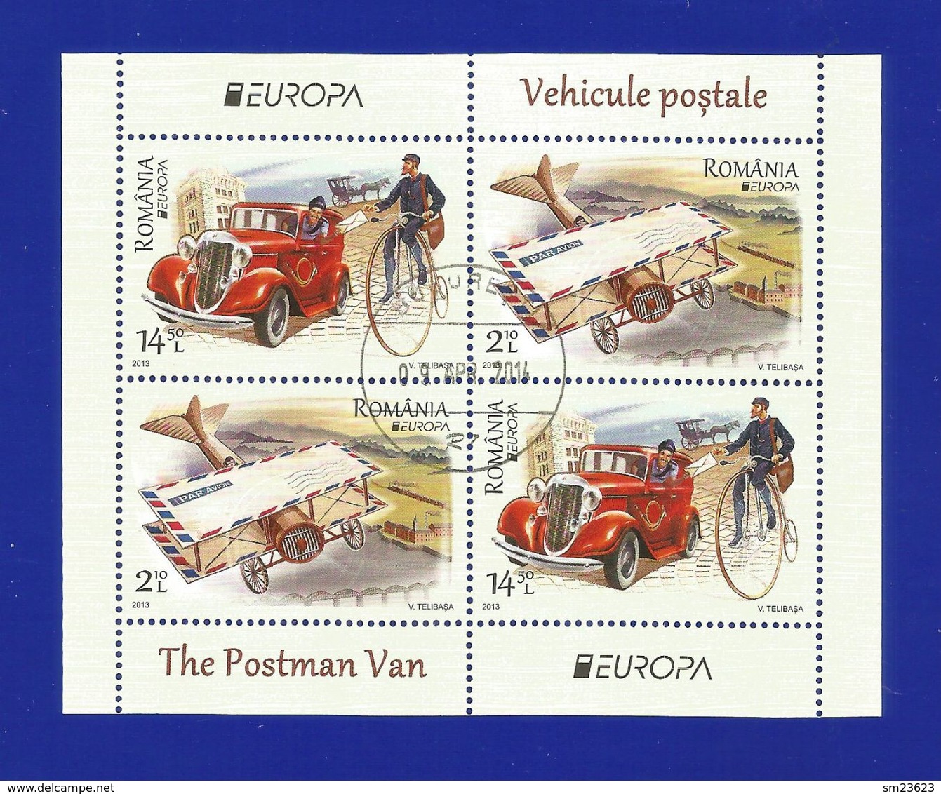 Rumänien / Romania  2013   Mi.Nr. 6705 / 06 (Block 558 II) , EUROPA CEPT - Postfahrzeuge - Gestempelt / Used / (o) - Used Stamps