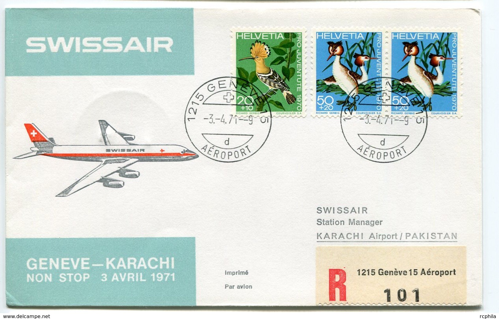 RC 6621 SUISSE 1971 1er VOL SWISSAIR GENEVE - KARACHI PAKISTAN FFC LETTRE COVER - Primeros Vuelos