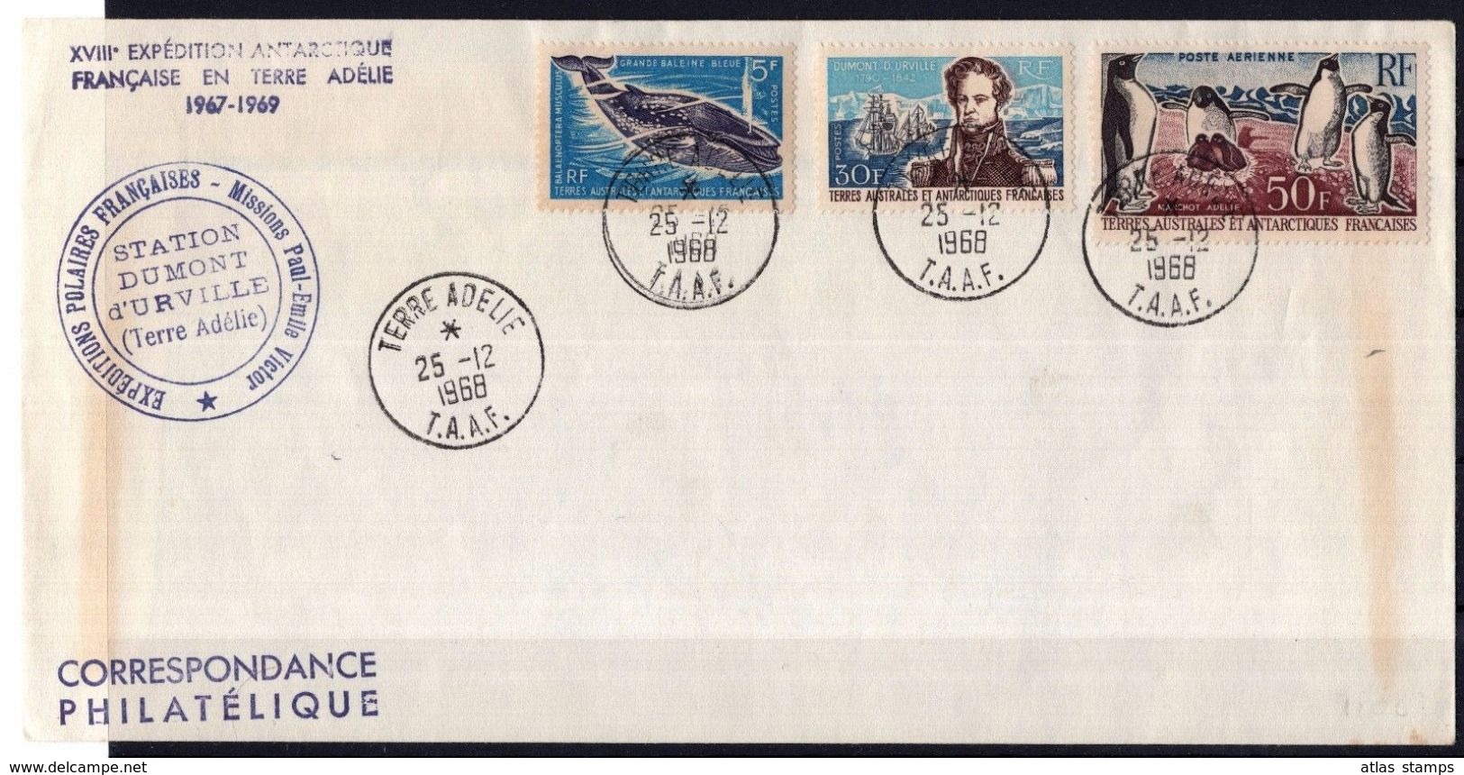 TAAF 1968  - Lettre  Expeditions Polaires , Terre  Adéllie , Yvert# 22 +25 + PA 5 - Superbe  Pli De Collection - Nuovi