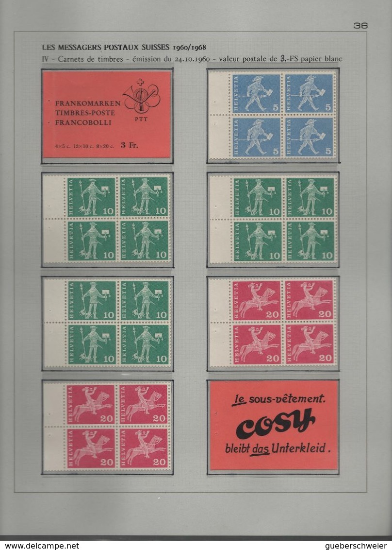 EXCEPTIONNEL Collection de concours "Les Messagers Postaux Suisses 1960/68" sur 52 pages d'album avec classeur + boitier