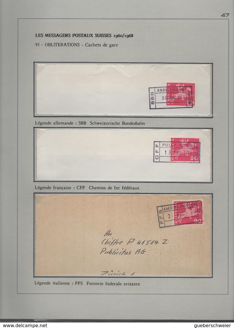 EXCEPTIONNEL Collection de concours "Les Messagers Postaux Suisses 1960/68" sur 52 pages d'album avec classeur + boitier