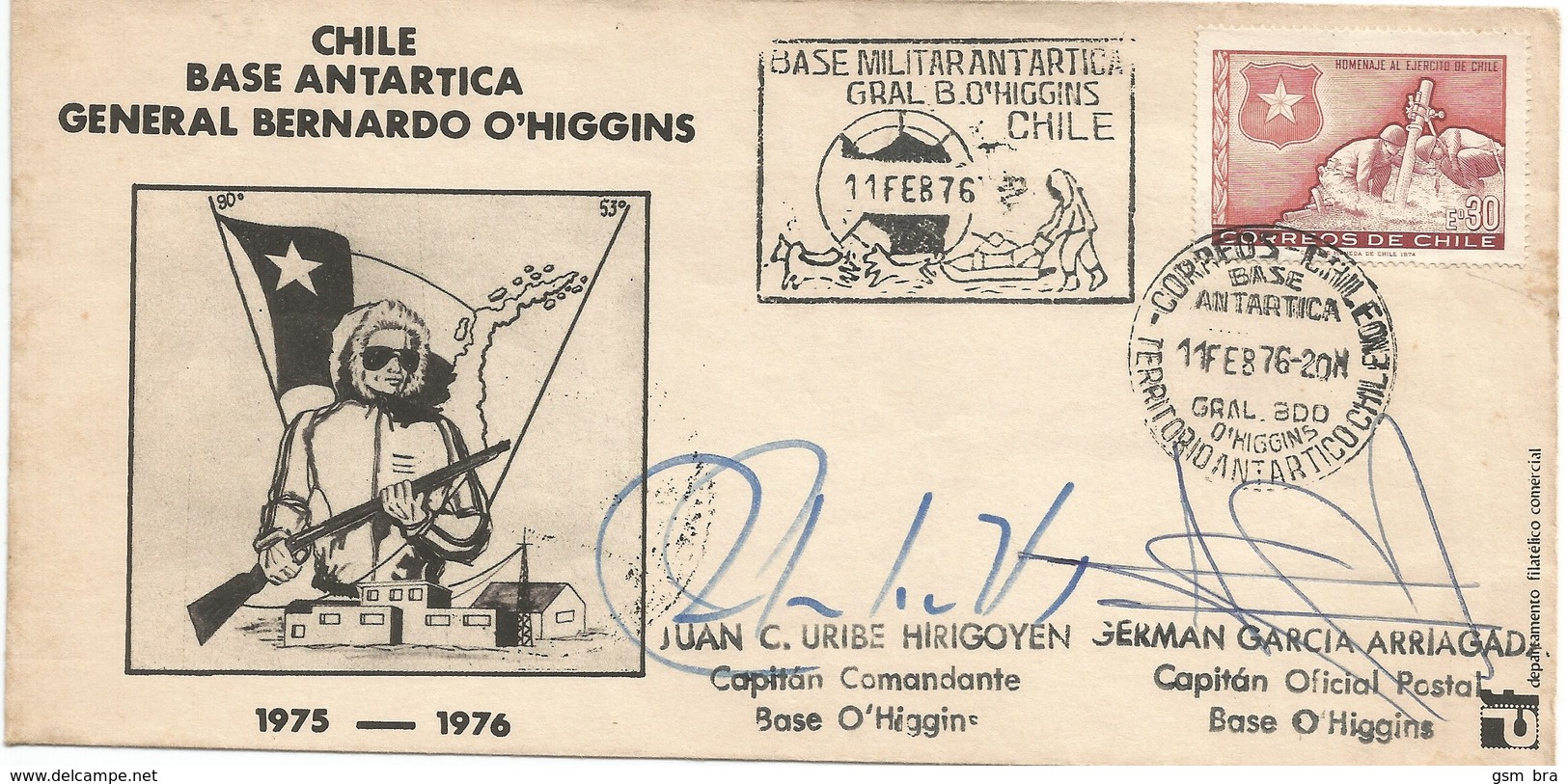 CHILE 1976 - Antarctic FDC, Research Station, Sled Dog, Official Signatures - Bases Antarctiques