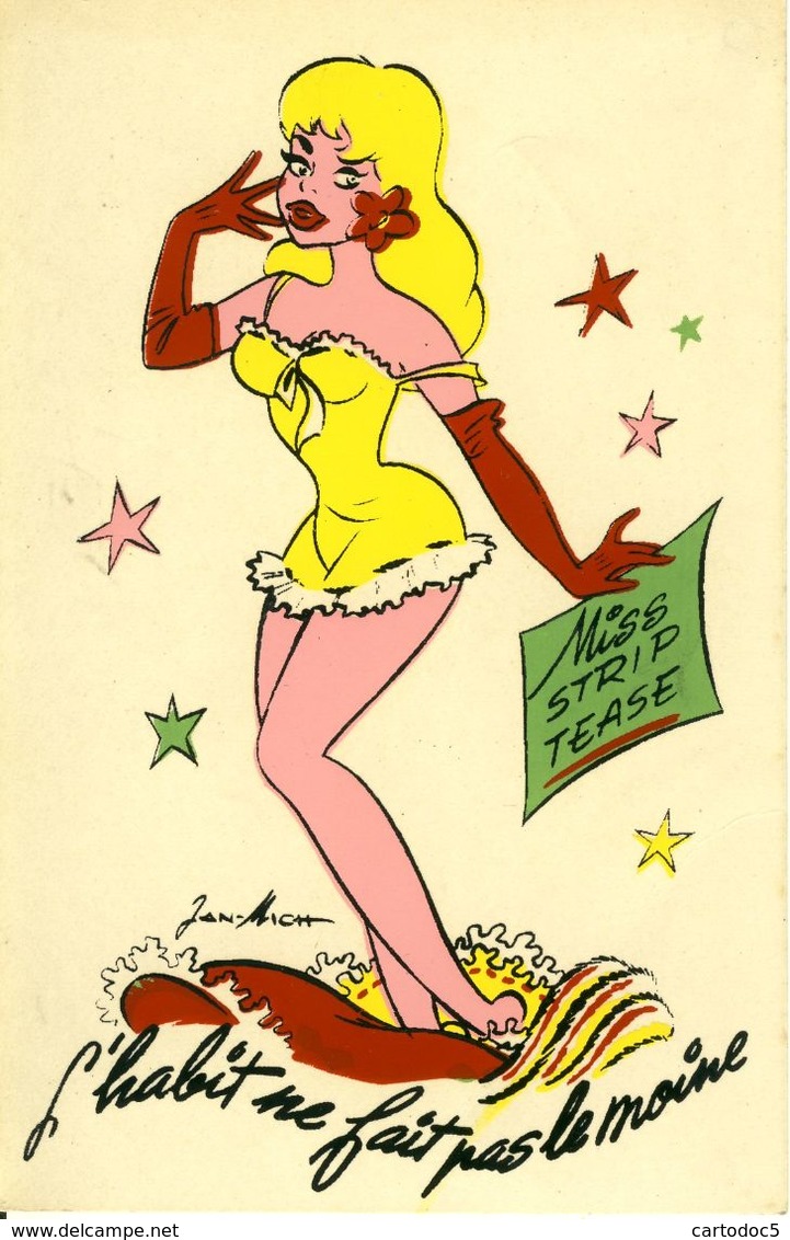 L'habit Ne Fait Pas Le Moine  Miss Strip-Tease  Illustrateur Jan Mich  Cpa - Mich