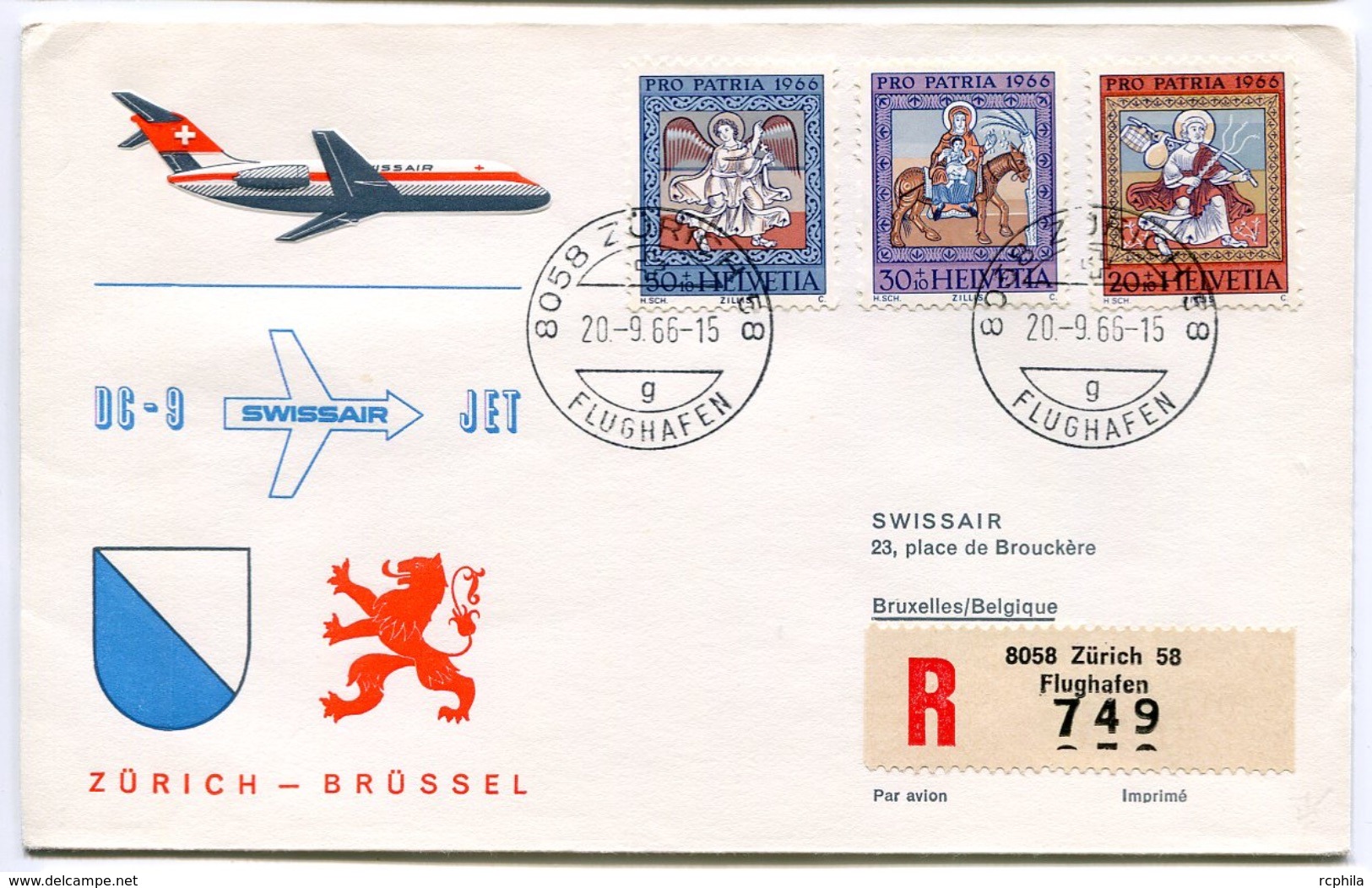 RC 6633 SUISSE 1966 1er VOL SWISSAIR ZURICH - BRUSSEL BELGIQUE DC-9 FFC LETTRE COVER - Primi Voli