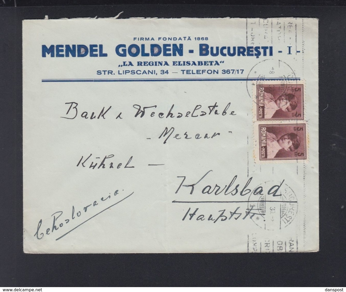 Romania Cover 1930 To Karlsbad - Storia Postale