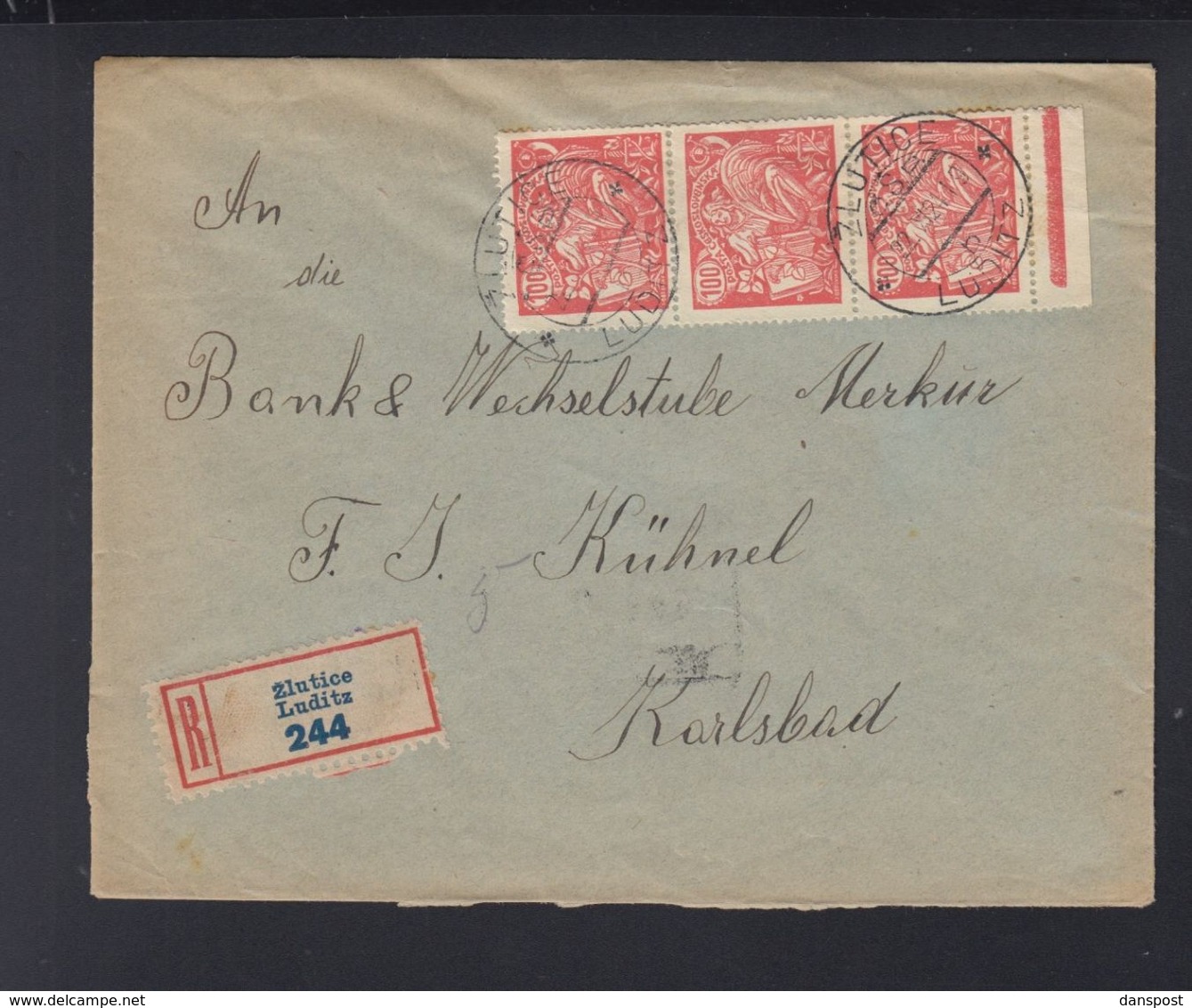 Czechoslovakia Cover 1924 Zlutice To Karlsbad - Briefe U. Dokumente