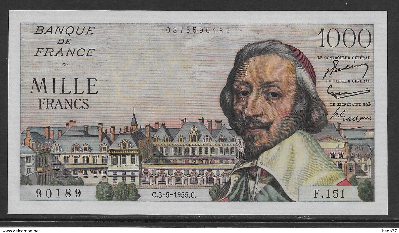 France 1000 Francs Richelieu - 5-5-1955 - Fayette N°42-13 - NEUF (une Marque De Trombone) - 1 000 F 1953-1957 ''Richelieu''