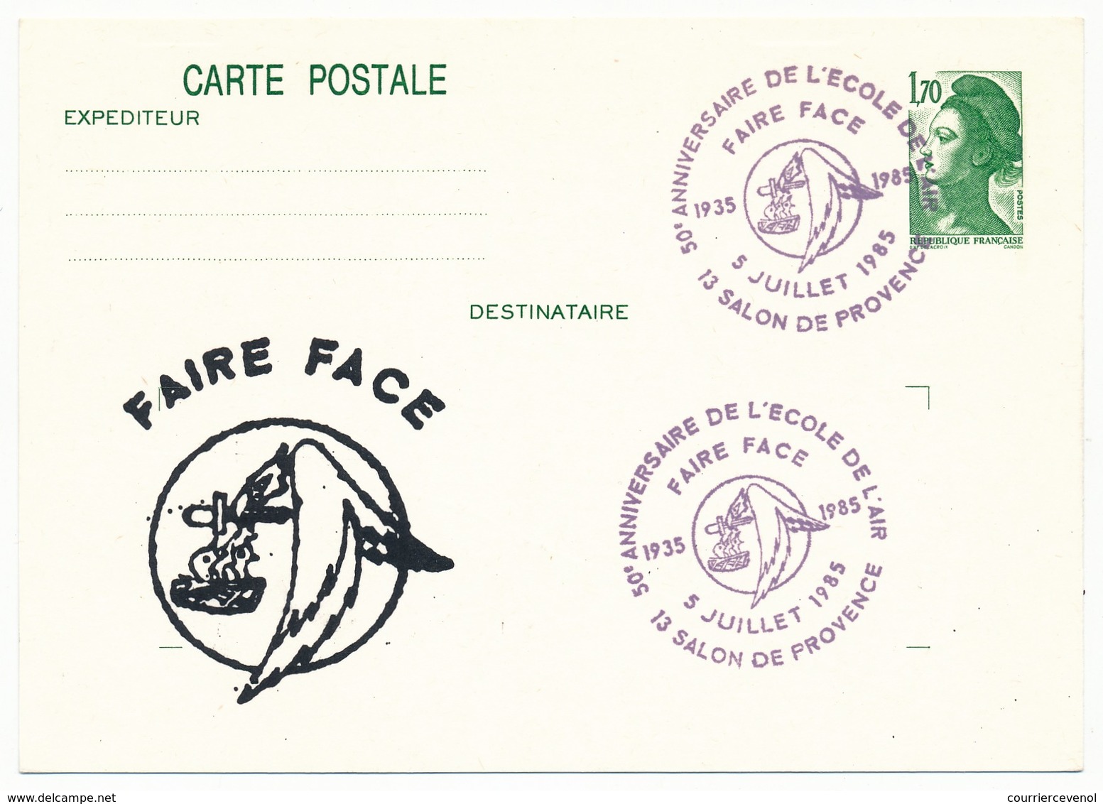 Entier Repiqué - 1,70 Liberté - 50eme Anniversaire De L'Ecole De L'Air - SALON DE PROVENCE - 1985 - Cartes Postales Repiquages (avant 1995)