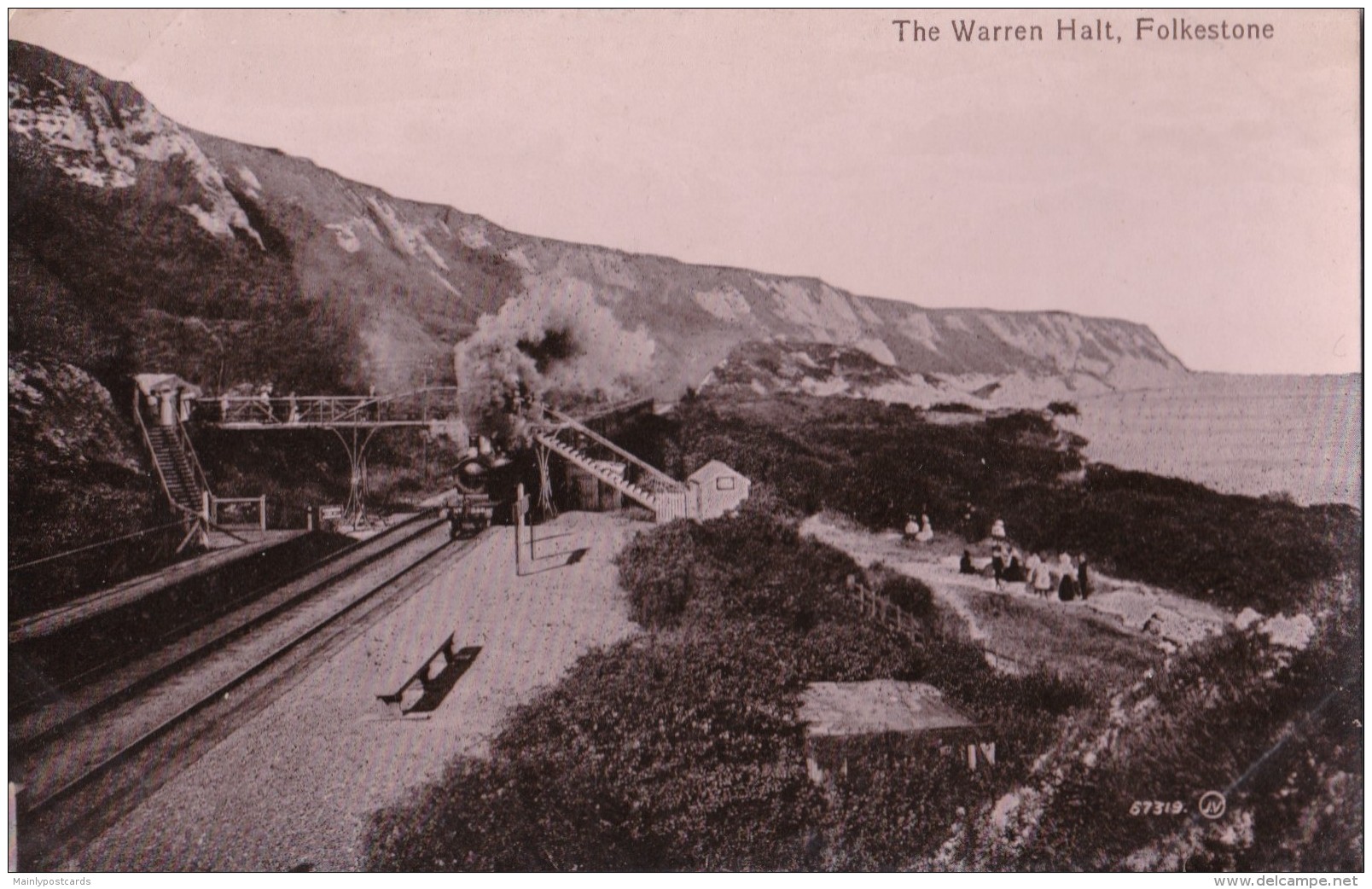 AP37 The Warren Halt, Folkestone - RPPC, Steam Train - Folkestone