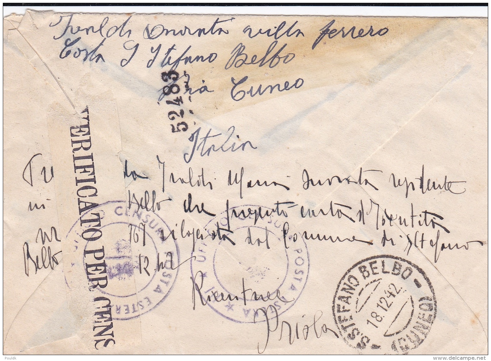 Censored Cover Posted S.Stefano Belbo (Cuneo) 18.12.1942 To Geneve In Switzerland - Censored - Cover Only   (DD17-21) - Militaria