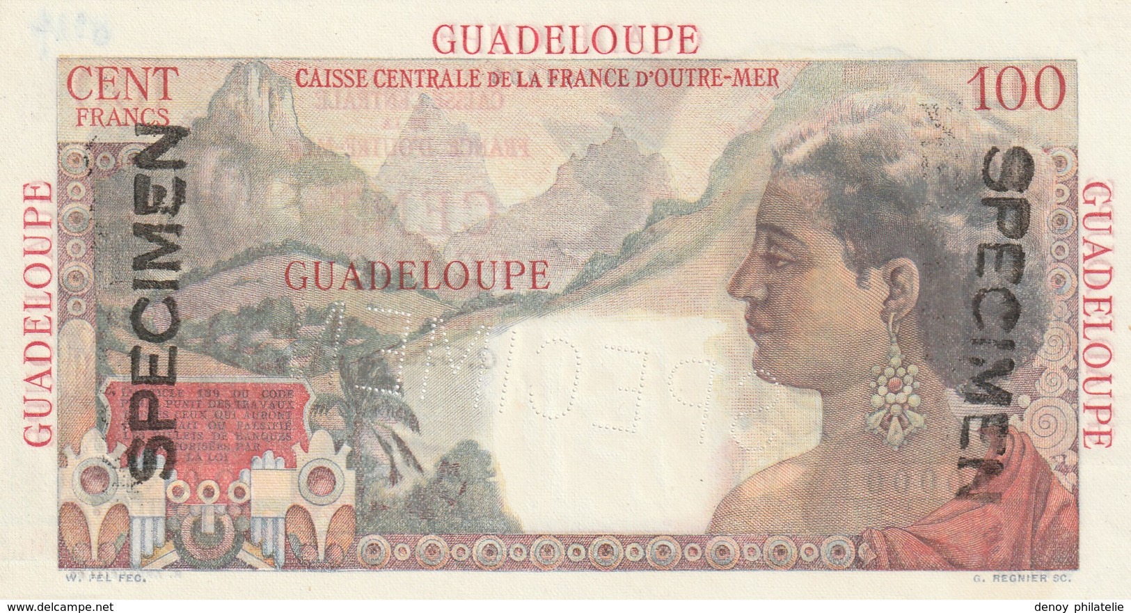 Guadeloupe - Billet De 100 Francs La Bourbonnais Specimen Perforé Et Aux Tampon Billet Neuf - Autres - Amérique