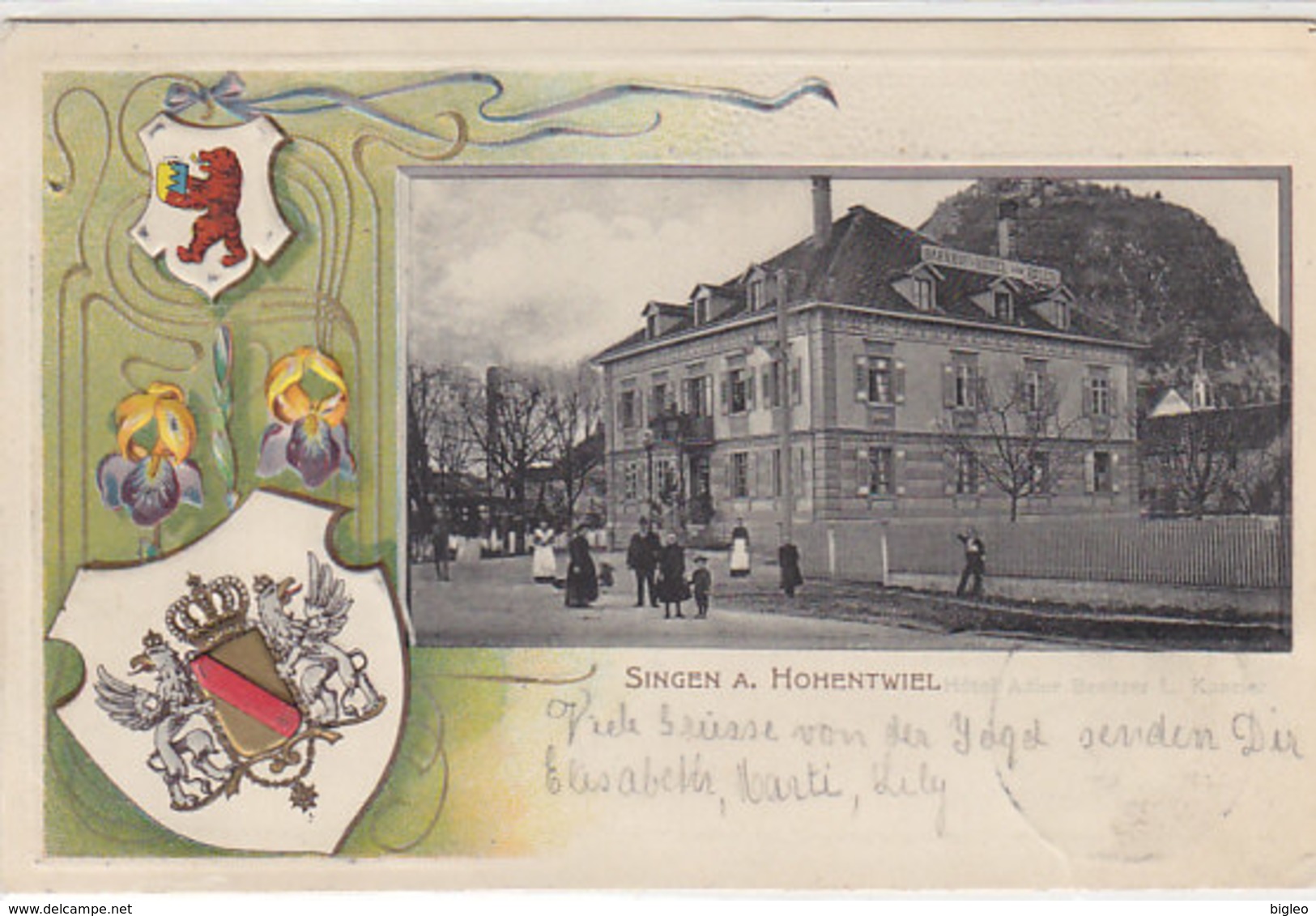 Singen - Bahnhof-Hotel Z. Adler - Passepartout - Präge-AK - 1903      (A-67-100511) - Singen A. Hohentwiel