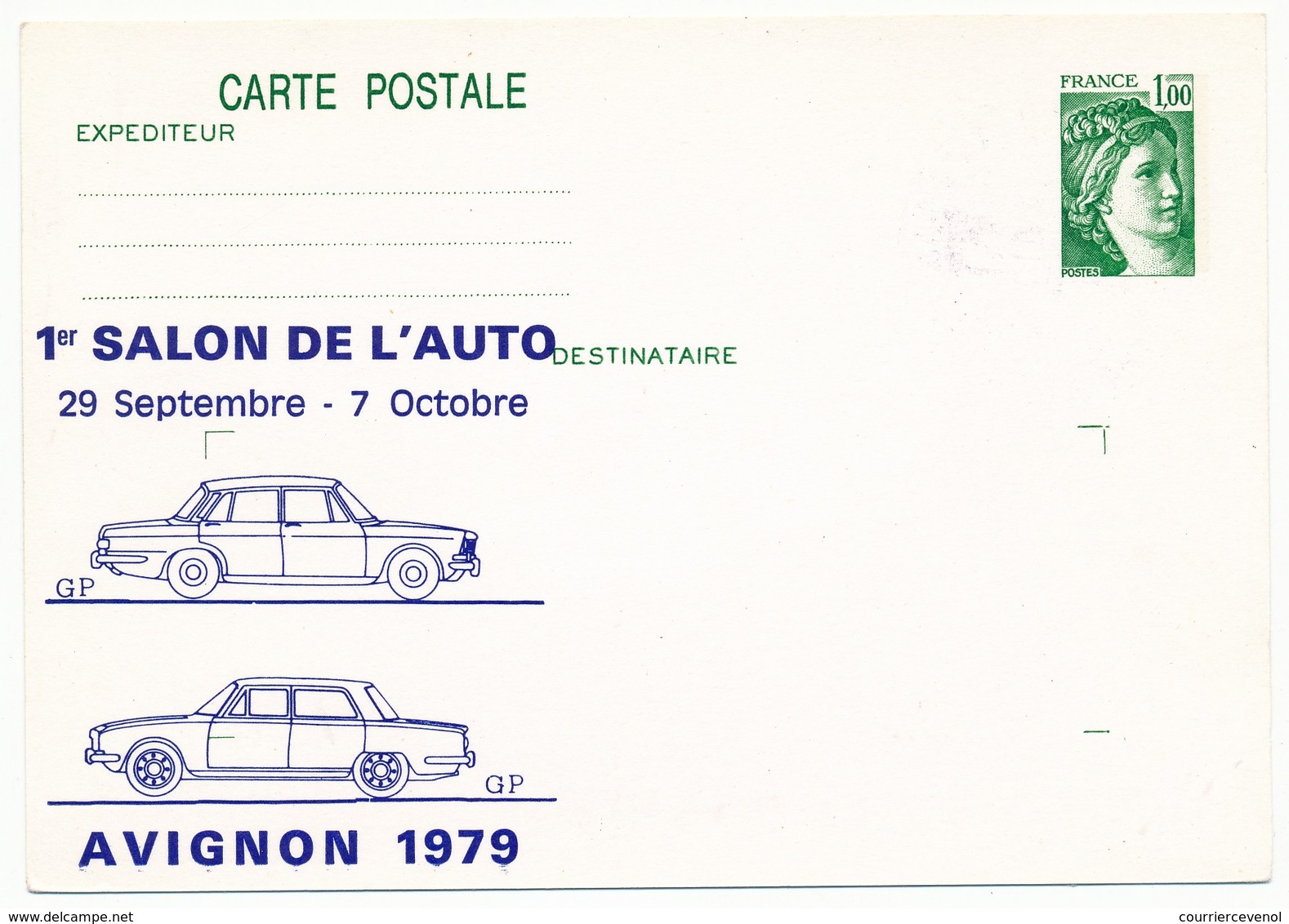 Entier Repiqué - 1,00 Sabine - 1er Salon De L'Auto - AVIGNON 1979 (neuve) - Cartes Postales Repiquages (avant 1995)