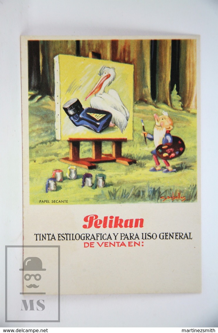 Vintage Illustrated Advertising Blotter Paper - Pelikan Ink - P
