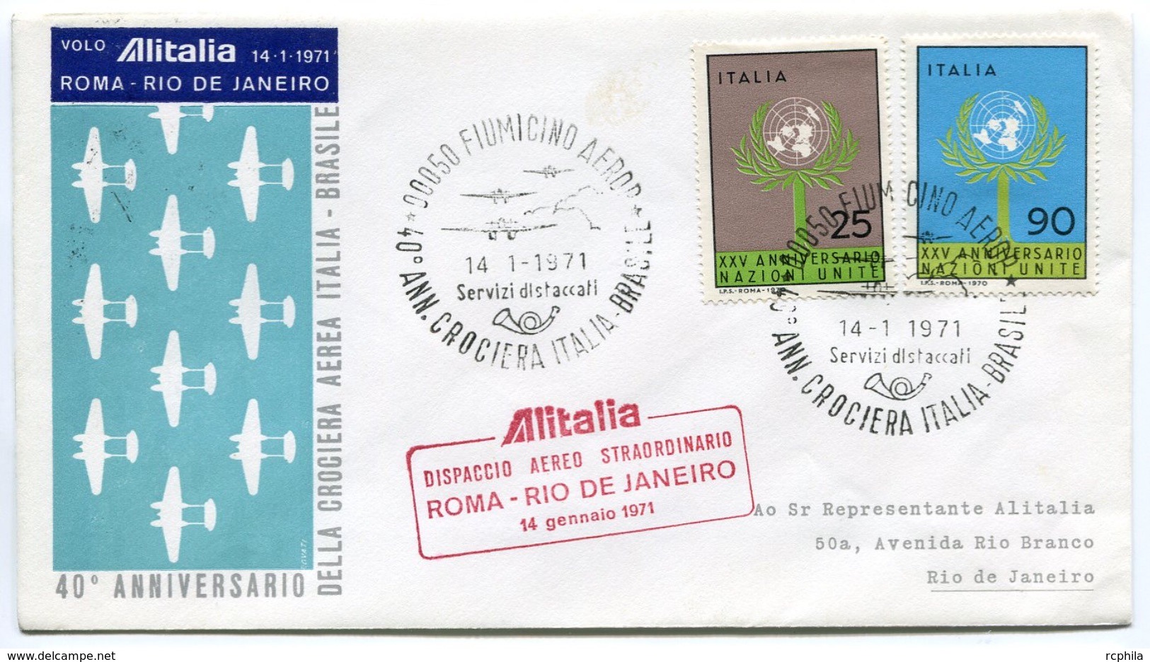 RC 6661 ITALIE 1971 1er VOL ROMA - RIO DE JANEIRO BRESIL FFC LETTRE COVER - Posta Aerea