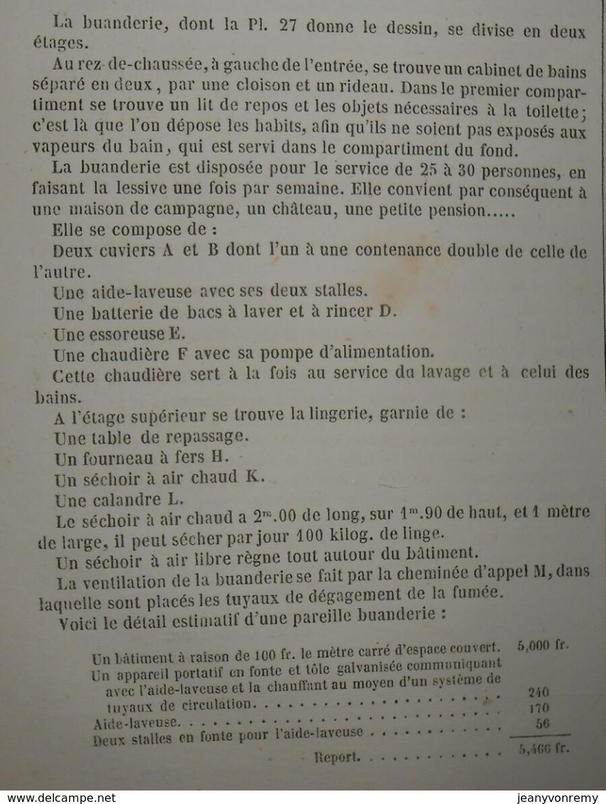 Plan D'un Lavoir Bain Et Buanderie économique. 1859 - Public Works