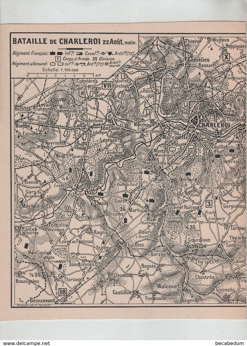Bataille De Charleroi Thuin Gozée Jamioulx Loverval Nalinnes Falisolle Sart 1914 Carte - 1914-18