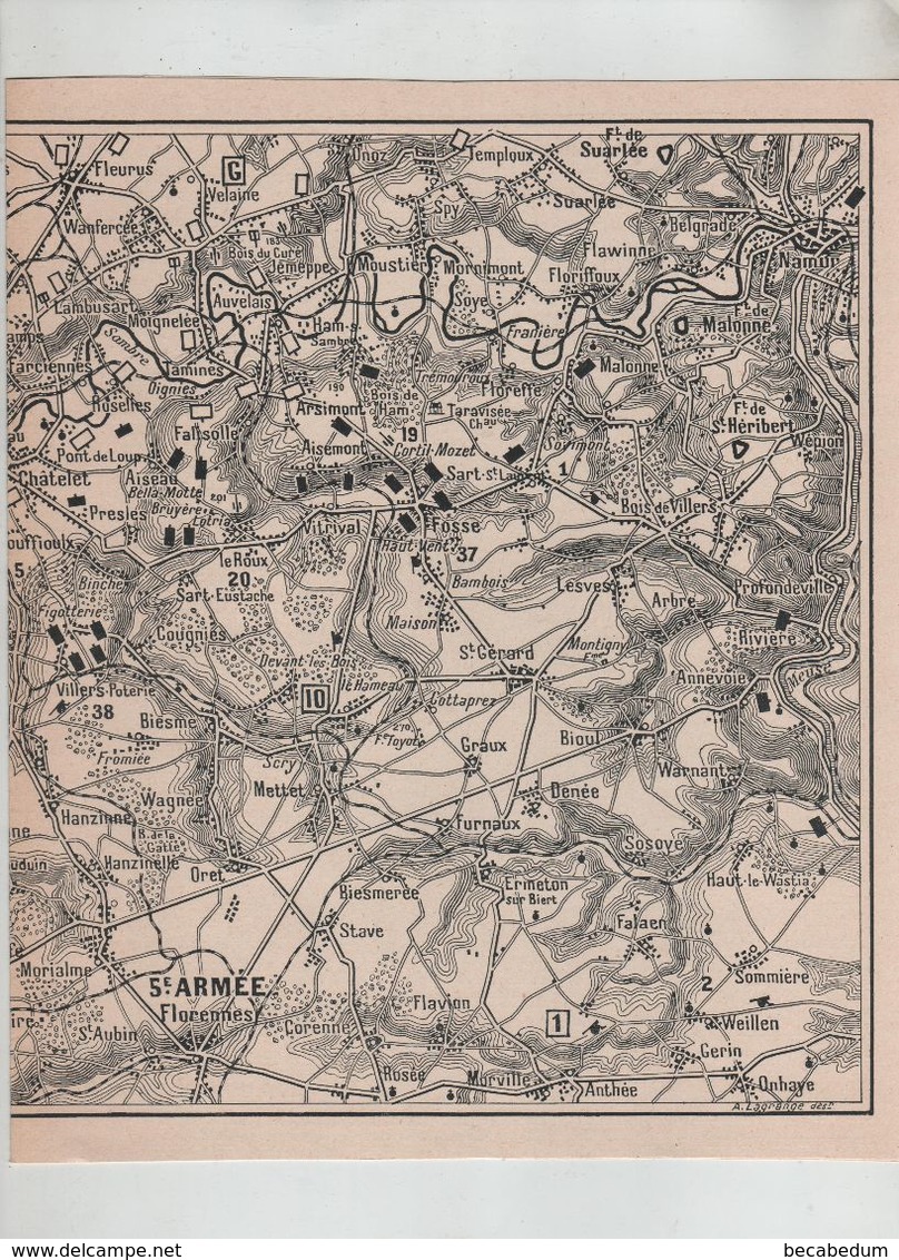 Bataille De Charleroi Thuin Gozée Jamioulx Loverval Nalinnes Falisolle Sart 1914 Carte - 1914-18