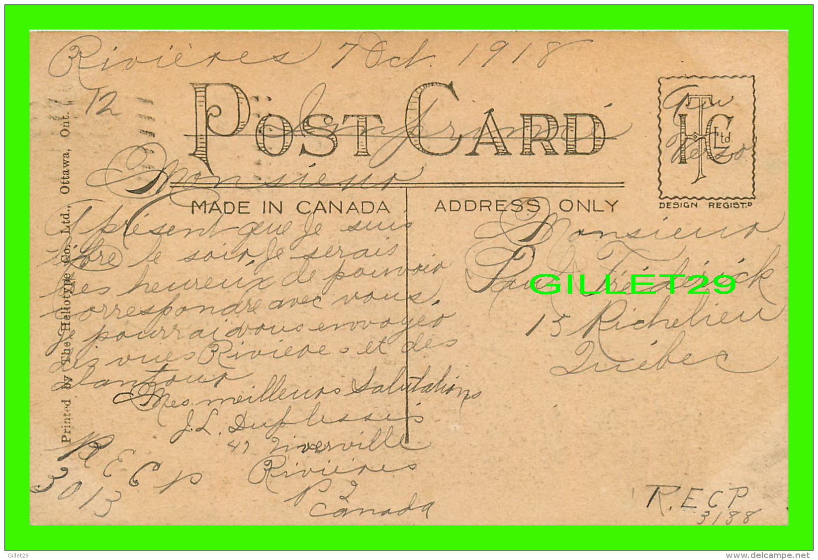 TROIS-RIVIÈRES, QUÉBEC - POST OFFICE - BUREAU DE POSTE - CIRCULÉE EN 1918 - - Trois-Rivières