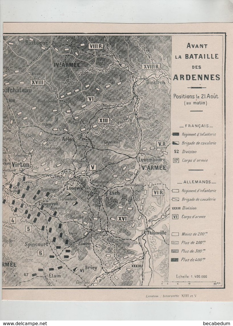Avant La Bataille Des Ardennes Esch Longwy Virton Arlon Spincourt Mouzon Carignan... 1914 Carte - 1914-18
